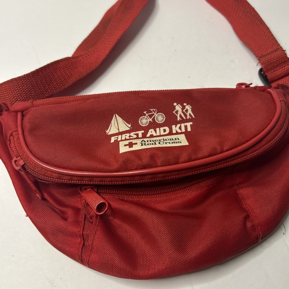 Vintage First Aid Red  Cross Canvas Multipocket Small Waist Fanny Pack Pouch